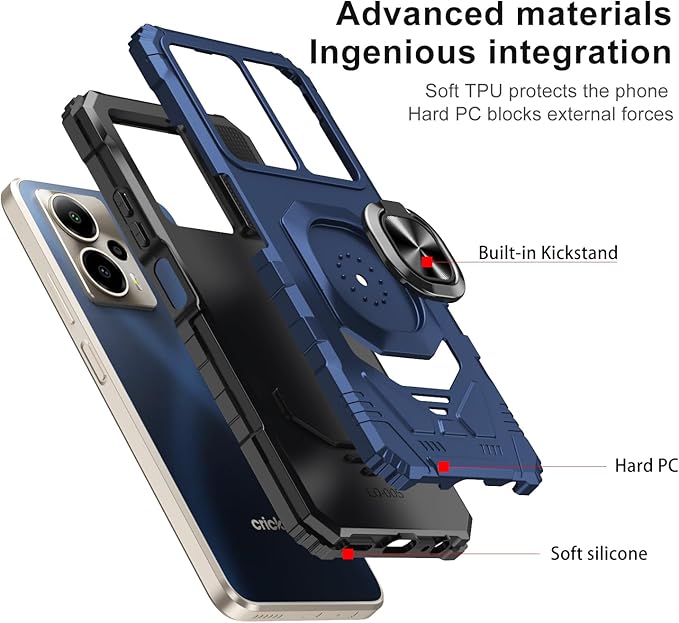 for Cricket Outlast 5G 2024 Case/AT&T Motivate Pro 5G Case with Screen Protector,Dual Layer Military Grade Protection with Ring Stand Phone Case for Cricket Outlast 5G/ATT Motivate Pro 5G Blue