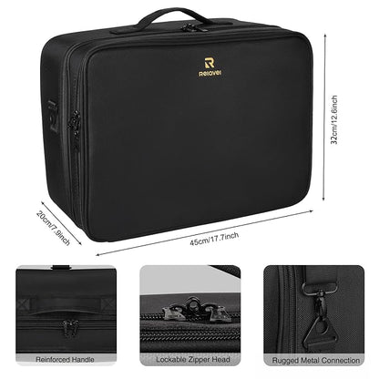 MONSITNA Extra Large Makeup Case 17 Inch Super Large Capacity Travel Makeup Train Case Professional Makeup Artist Case Nail Polish Organizer Storage Box with Two Adjustable Shoulder Strap (Black)