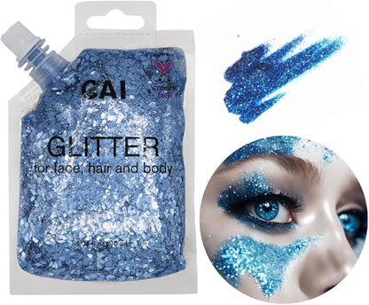 Hair Glitter Gel Body Glitter & Face Glitter for Women/Kids (1 Pk Blue) Chunky Iridescent Holograph Stars & Moon 3 oz | Cosmetic-Grade Makeup, Apply Without Glue, Easy to Take Off & Keep Skin Clean