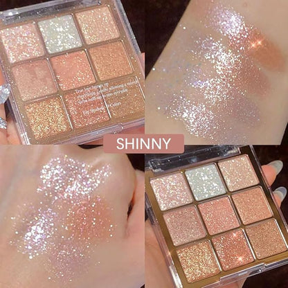 9 Colors Nude Champagne Gold Matte Shimmer Eyeshadow Palette for Eye Makeup,High Pigmented Brown Eye Shadow Primers Powder Palet de sombras de ojos-13#
