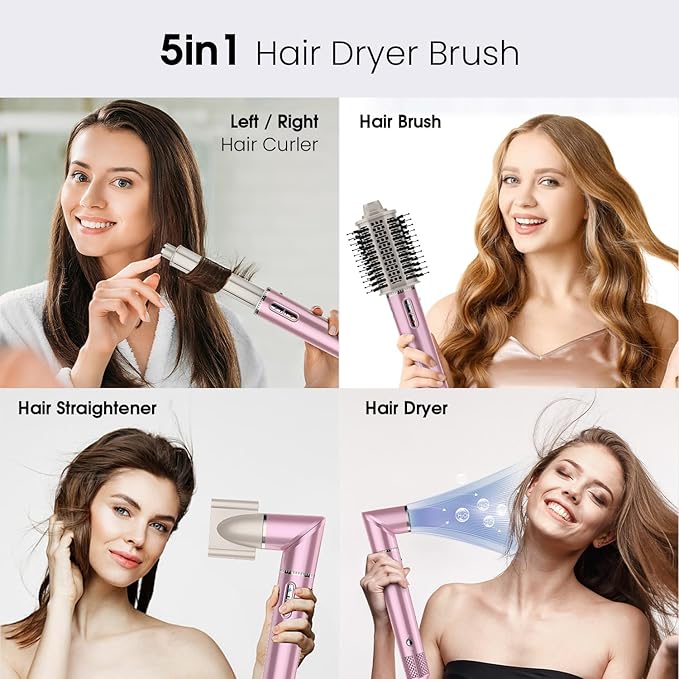 5 in 1 Hair Dryer Brush one Step Professional hot air Brush Set Blow Dryer for Fast Drying, Auto Curling, Straightening Combing Multi Hair Styler