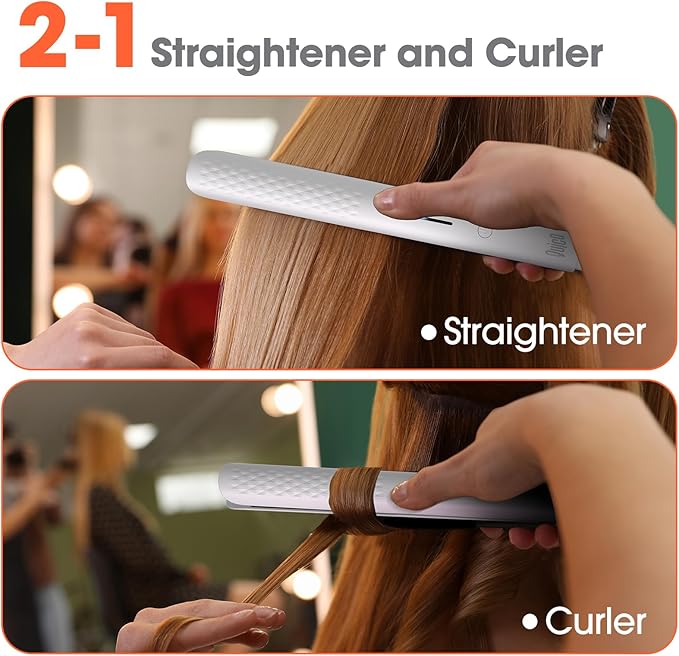 Hair Straightener, Quico 15s Fast Heating, 110-240V Global Travel Hair Straighteners for Women, Professional Negative Ion Flat Iron, Temp Memory, 320-450℉, Auto-Off, with Glove and Clips, Gift, White
