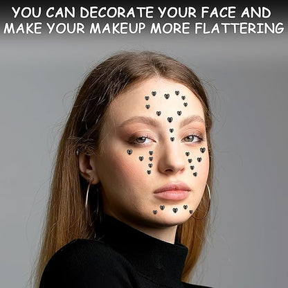 264Pcs Heart Face Gems Love Gems, Self-Adhesive Face Jewels Rhinestones 5/7/10 mm DIY Face Gems Stick on, Valentine Makeup Gems Rave Accessories for Face Eyes Hair Makeup Body, Crafts (Black)