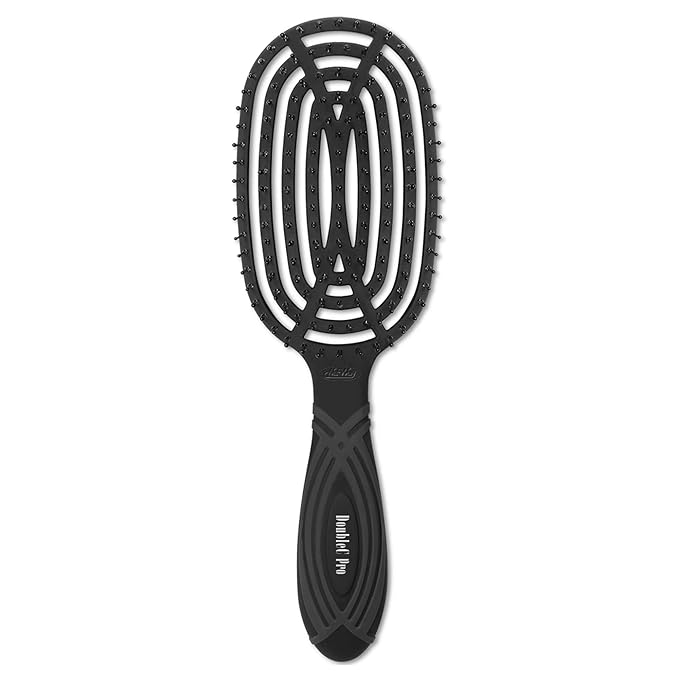 NuWay 4HAIR® DoubleC PRO® U.S. Patented Double Curved Detangling Brush is Hair Dryer Safe (Black)