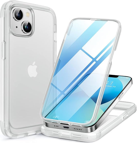 Miracase Compatible with iPhone 13 case 6.1 inch, 2023 New Full-Body Glass Clear Case Bumper Case with Built-in 9H Tempered Glass Screen Protector for iPhone 13, Matte Clear