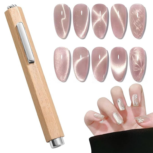 3 in 1 Wooden Handle Nail Magnet Cat Eye Magnet, Versatile Magnet Tool for Nails, Magnet for Cat Eye Gel Polish, Nail Magnets Suitable for Nail Art Magnet for Nail Polish Suitable for Nail Art