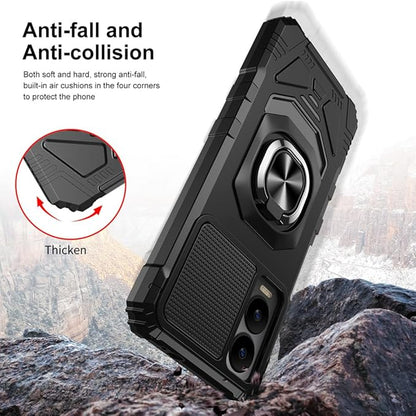 for Cricket Icon 6 / ATT Verge Case with 1 Pack Screen Protector,Dual Layer Hybrid Heavy Duty Defender Protection,Sleek Rugged Reinforced Cushion Corner Kickstand Shockproof Bumper Cover Black