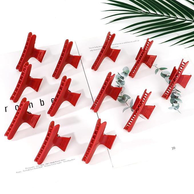 Ondder Red Butterfly Hair Clips for Styling Sectioning Pro Salon Butterfly Plastic Claw Clips Hair Styling Clip Barber Clips for Cutting, Coloring Hair, Hair Accessories for Women Girls