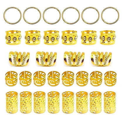 100 PCS Gold Dreadlock Loc Accessories Hair Jewelry for Braids Locs Beads Jewelry for Hair Adjustable Cuffs Iron Braiding Hair Rings Decoration for Women
