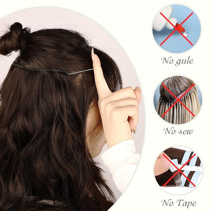 MORICA Invisible Wire Hair Extensions - 20 Inch Halo Hair Extensions Mixed Blonde Long Wavy Synthetic Hairpiece with Transparent Wire Adjustable Size, 4 Secure Clips for Women