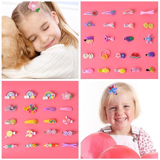 42 Pieces Baby Hair Clips, Hair Pin, Barrettes for Girls, Toddler Girls Hair Accessories, Kids Hair Clips for Styling, Flower Rainbow Candy Fruits Butterfly Hair Barrettes