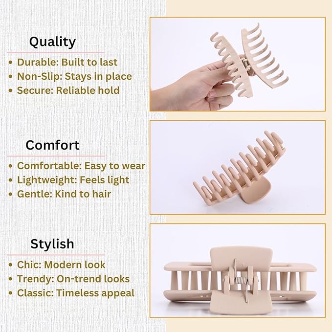 Blond Hair Clips for Women - 8 Pack 4.3 Inch Large Hair Claw Clips for Women Thin Thick Curly Hair, Big Matte Banana Clips,Strong Hold jaw clips