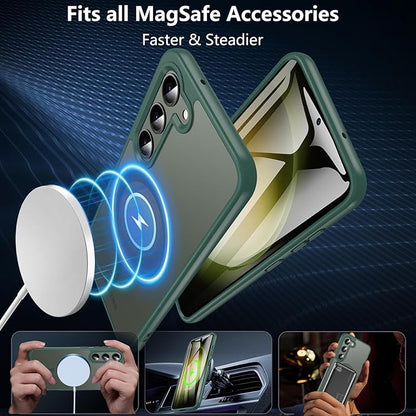 OWKEY for Galaxy S23 Case 6.1'', Magnetic Samsung Galaxy S23 Case for Magsafe with Screen Protector, [Military Grade Protection] Shockproof Phone Cover S23 Case Protective Case for Samsung S23, Green