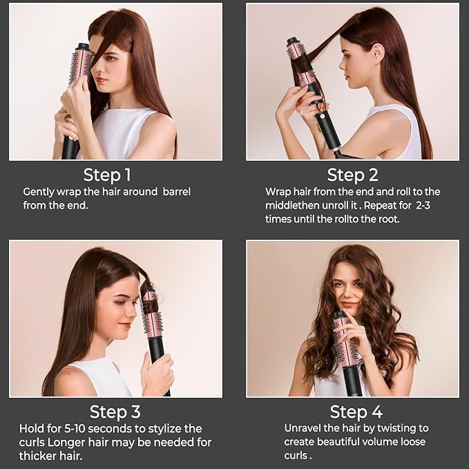 3 in 1 Thermal Round Brush Thermal Curling Brush, Negative Ion Curling, Straightening Volumizing Hair Tool Digital Temperature Display Interchangeable Heads for All Hair Types