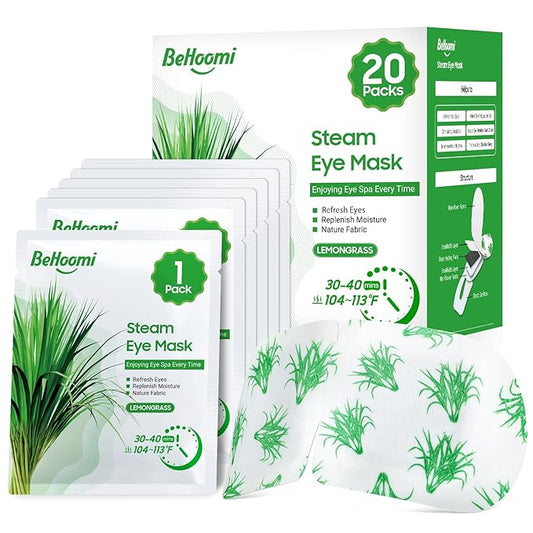 20 Packs Steam Eye Mask, Heated Eye Mask Warm Compress for Eyes, Disposable Self Heating Steam Mask for Home, Sleep, Spa, Travel Essentials & Relaxation Gifts for Women (Lemongrass)