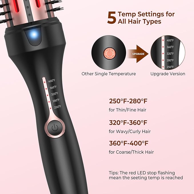 1 1/2 Inch Thermal Brush for Women, Hair Curling with Red Light Heated Round Fast Heating, Hot Round Double Voltage for Travel for Hair Straightening Curling Volumize
