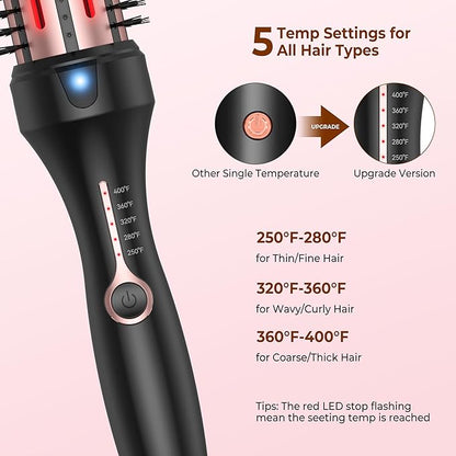 1 1/2 Inch Thermal Brush for Women, Hair Curling with Red Light Heated Round Fast Heating, Hot Round Double Voltage for Travel for Hair Straightening Curling Volumize