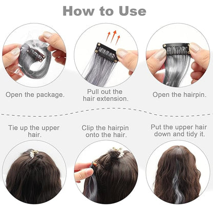 10 PCS Grey Hair Extensions, Curly Wavy Synthetic Hairpieces Clip in Rainbow Neon Party Highlights, Colorful Hair Accessories for Girls Women 17 inch (Grey)