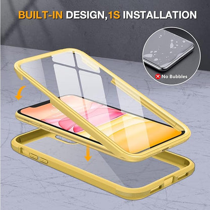 Miracase Glass Series Designed for iPhone 11 Case [2023 Upgraded] Full-Body Rugged Bumper Case with Built-in 9H Tempered Glass Screen Protector and Camera Protector (Yellow)
