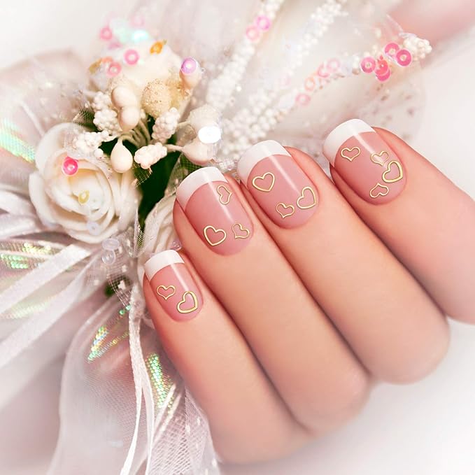 PAGOW 1000pcs 3D Gold Heart Nail Art Metal Charm Kit Love Small Metallic DIY Studs Sequins Valentine Decoration Spring Summer Accessories Gift for Women Girl(5/6mm)