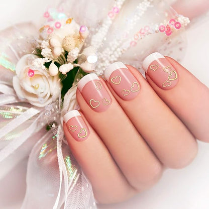 PAGOW 1000pcs 3D Gold Heart Nail Art Metal Charm Kit Love Small Metallic DIY Studs Sequins Valentine Decoration Spring Summer Accessories Gift for Women Girl(5/6mm)
