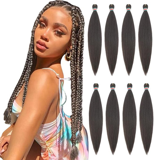 8 Packs Braiding Hair,24 Inch Yaki Texture Braiding Hair Pre Stretched,Knekalon Braid Hair Extensions, Hot Water Setting Hair Braids(24''-8packs,4)