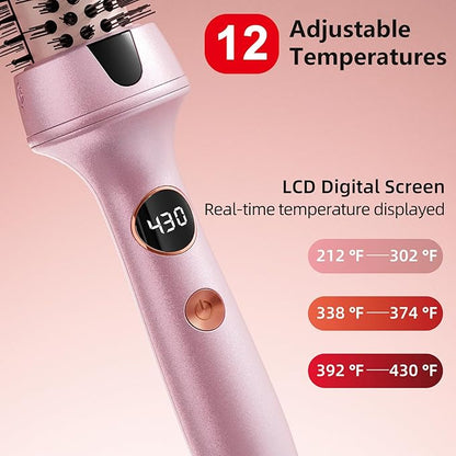 1 1/4 Inch Thermal Hair Brush, Round Heated Brush Hot Round Brush Pink