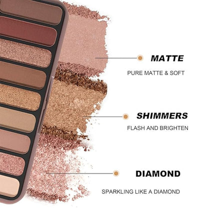 Neutral Nude Brown Eyeshadow Palette Makeup,9-Color Matte Eye shadow & Shimmer Eyeshadow Palette,Long-Lasting Waterproof Eye shadow,Versatile Eye Makeup Looks,Vegan, Cruelty-Free.
