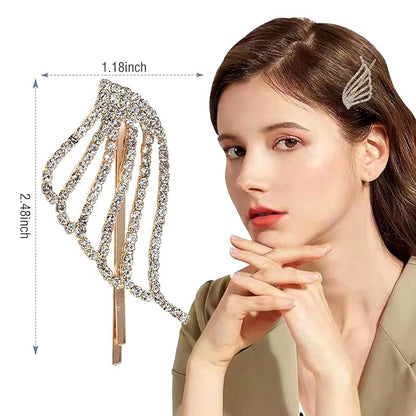 2PCS Rhinestone Hair Pins, Crystal Hair Clips, Handmade Cute Hair Barrettes, Hollow Geometric Hairpins, Elegant Metal Hairpin Hair Accessories Headwear Styling Tools, Gifts for Women Girls (TypeE)
