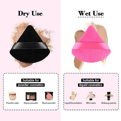 8pcs Triangular Powder Puff Face Soft Velvet Makeup Puff for Loose Powder Body Powder Makeup Sponge for Contouring Wet Dry Foundation Blender Sponge Beauty Makeup Tool.(Black&Rose Red)