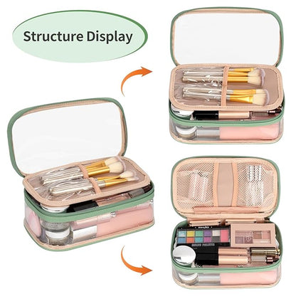 OCHEAL Clear Makeup Bag, Portable Makeup Storage Organizer Cosmetic Bag, Travel Makeup Bag Cute Clear Pouch For Women and Girls Cosmetics Bags with Divider Makeup Brush Compartment-Green