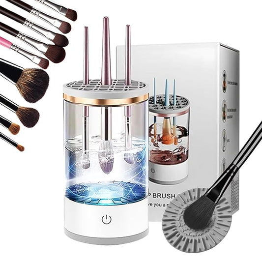 Makeup Brush Cleaner Machine, Upgraded Portable Electric Makeup Brush Cleaner Machine, Automatic Cosmetic Brush Cleaner for Quick & Efficient Cleaning, Suitable for All Brush Sizes(White)