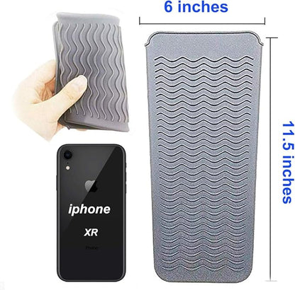 Heat Resistant Silicone Mat Pouch,Hair Styling Tools for Curling Irons, Flat Irons, Hair Straightener， 11.5 * 6 Inches, Food Grade Silicone, Grey