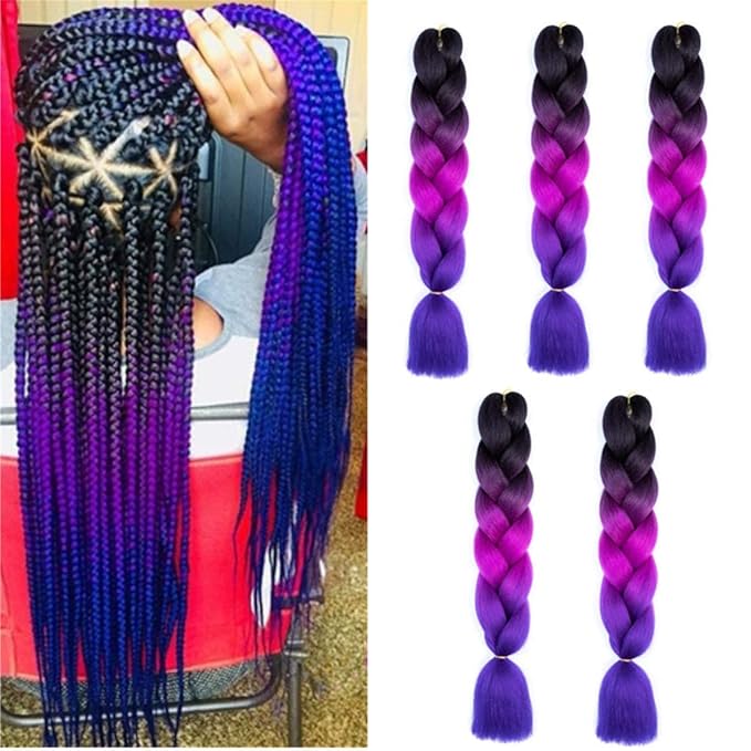 Ombre Braiding hair synthetic Crochet braids twist 24inch 5pcs/lot 100g Ombre two three tone Jumbo braid hair extensions Dreadlocks (black-purple-blue)