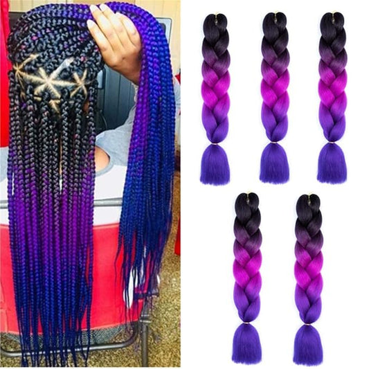 Ombre Braiding hair synthetic Crochet braids twist 24inch 5pcs/lot 100g Ombre two three tone Jumbo braid hair extensions Dreadlocks (black-purple-blue)