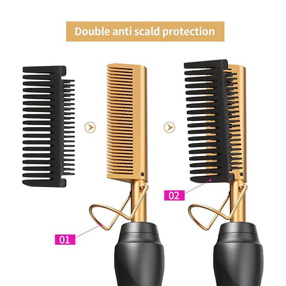 Hot Comb Hair Straightener Heat Pressing Combs - Ceramic Electric Straightening Comb for Natural Black Beard Wigs Holiday Gift