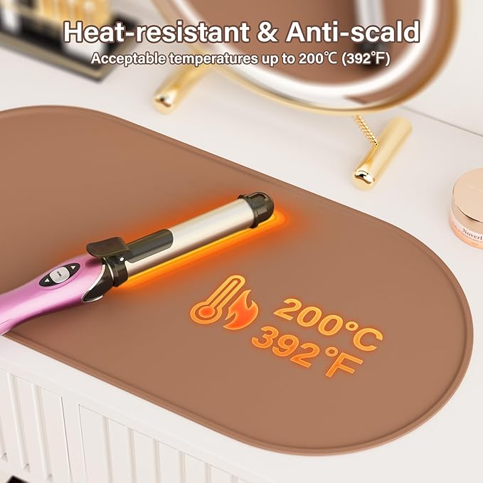 Noverlife Silicone Makeup Mat, Heat Resistant Vanity Protector Mat, Large Curling Iron Pad Protector for Vanity Top, No Slip Hot Tools Mat, Foldable Vanity Mat for Makeup Hair Styling Tool, 19.6"x9.8"