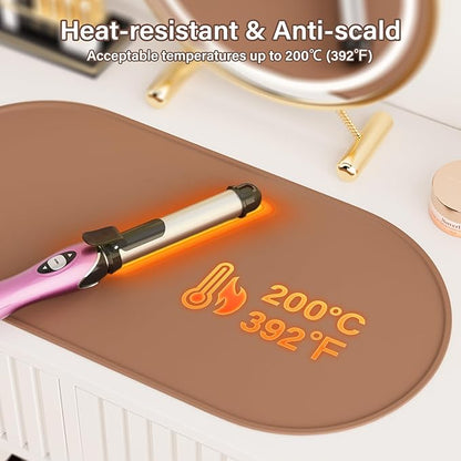 Noverlife Silicone Makeup Mat, Heat Resistant Vanity Protector Mat, Large Curling Iron Pad Protector for Vanity Top, No Slip Hot Tools Mat, Foldable Vanity Mat for Makeup Hair Styling Tool, 19.6"x9.8"