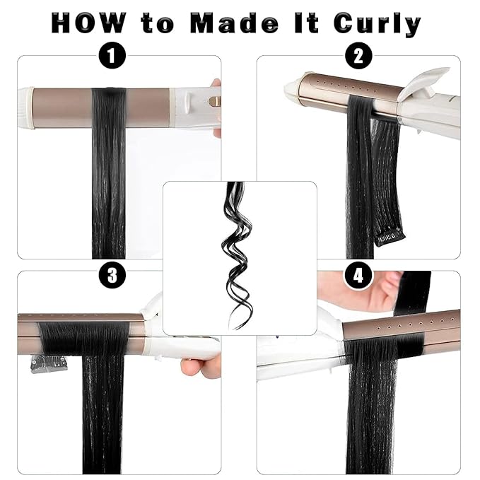 12 PCS Black Hair Extensions Clip in, 22 Inch Colored Hair Extensions Party Highlights Long Straight Synthetic Hairpieces for Women Kids Girls