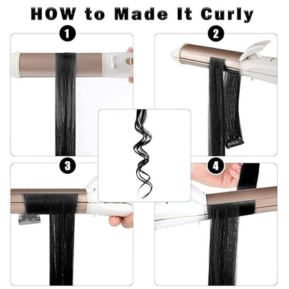 12 PCS Black Hair Extensions Clip in, 22 Inch Colored Hair Extensions Party Highlights Long Straight Synthetic Hairpieces for Women Kids Girls