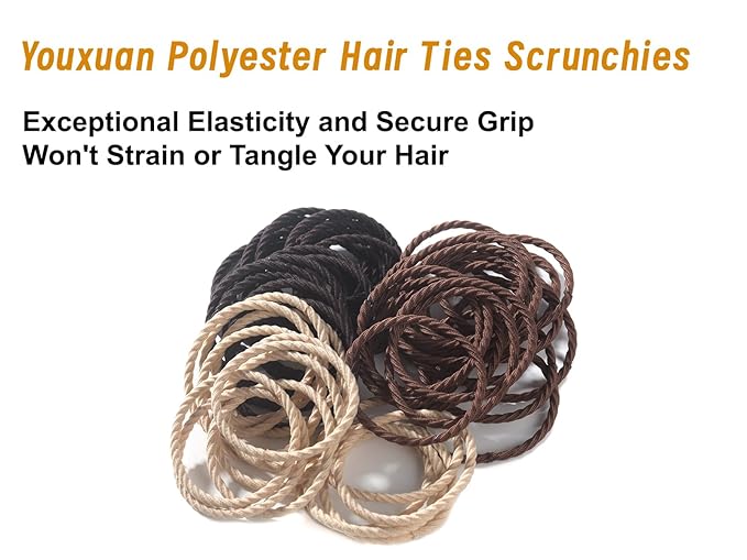 No Damage Soft Polyester Hair Ties, No Tug Scrunchies Hair Bands with Strong Elasticity - Multi-color, 50 Pieces
