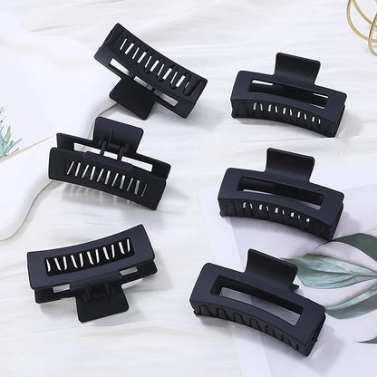 3.5 Inch Medium Hair Claw Clips 6 Pack Hair Clips for Women Square Claw Clips Rectangle Clips for Hair Banana Jaw Clips Hair Accessories for Girls -Black