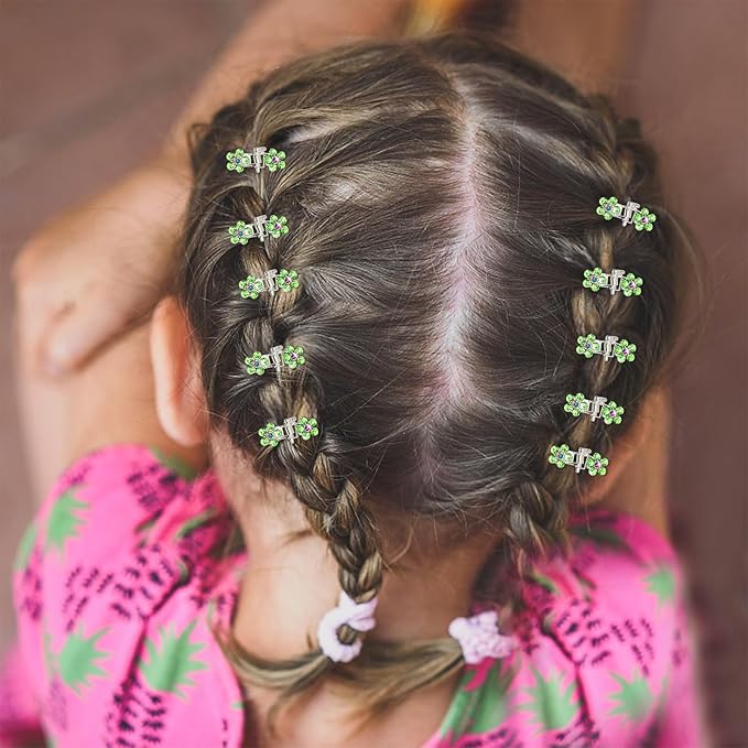 65PCS Mini Flower Hair Clips with Rhinestone Mini Glitter Teeth Rhinestone Flower Hair Accessories - No-Slip Grip Metal Jaw Clamps for Girls Women (Silver-Green Crystal)