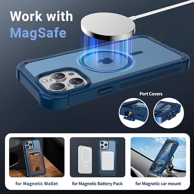for iPhone 13 Pro Max case, with [Compatible with MagSafe][Military Grade Drop Protection][Heavy Duty Protection][Non-Slip][Shockproof] with 2-Layer Durable Bumper Phone Case 6.7''-Deep Blue