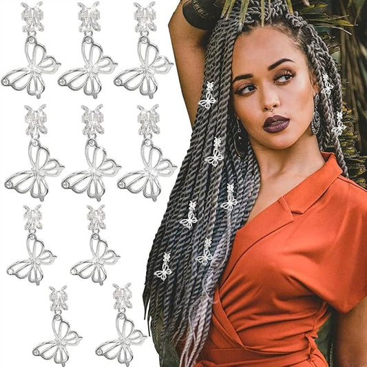 20 Pcs Butterfly Hair Braids Dreadlock Clips, Hollow Metals Cuffs Clip Hair Accessories Styling Fashion Toos for Women Men (Sliver)
