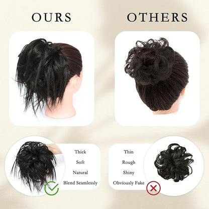 MORICA Tousled Updo Messy Bun Hair Piece Hair Extension Ponytail with Elastic Rubber Band Updo Wavy Bun Extensions Synthetic Hair Extensions Scrunchies Chignons Hairpiece for Women 1B