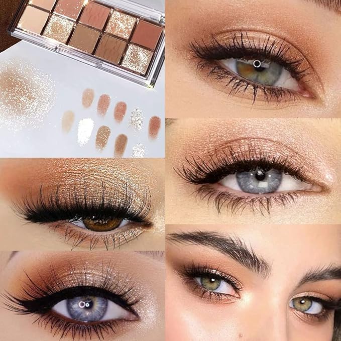 10Colors Nude Light Brown Eyeshadow Palette Makeup,Natural Neutral Highly Pigmented Eye Shadow,Naturing-Looking Long Lasting Waterproof Blendable Hypoallergenic Suitable for Beginners
