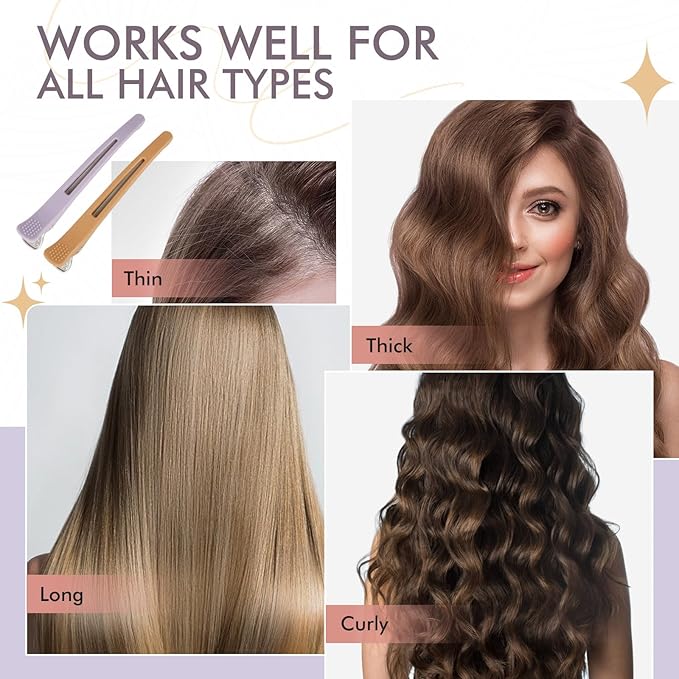 12pcs Duck Billed Hair Clips for Styling Sectioning Rollers Blowout Cutting - Professional Salon Clips with Silicone Band for Stylists Hairdressers Thick Long Hair – Ashen 6 Colors 4.48” Long