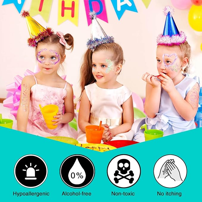 MEICOLY Sky Blue Body Glitter, Teal Face Gel, Mermaid Turquoise Sparkling Glitter Makeup for Women Kids, 50 ml