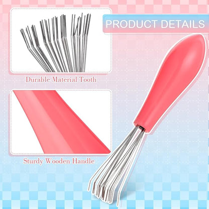 Boao 2 Pieces Hair Brush Cleaning Tool Comb Set 2-in-1 Mini Hair Brush Dirt Remover with Metal Wire Rake for Removing Dust Home and Salon Use(Pink and White)